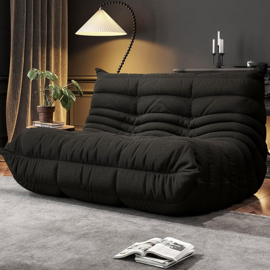 Bean Bag Chairs for Adults, Memory Foam Couch Loveseat Sofa Chair, Soft Teddy Material Cozy Comfy Reading Nook Chairs, Floor Chair for Living Room Bedroom Office(Black)