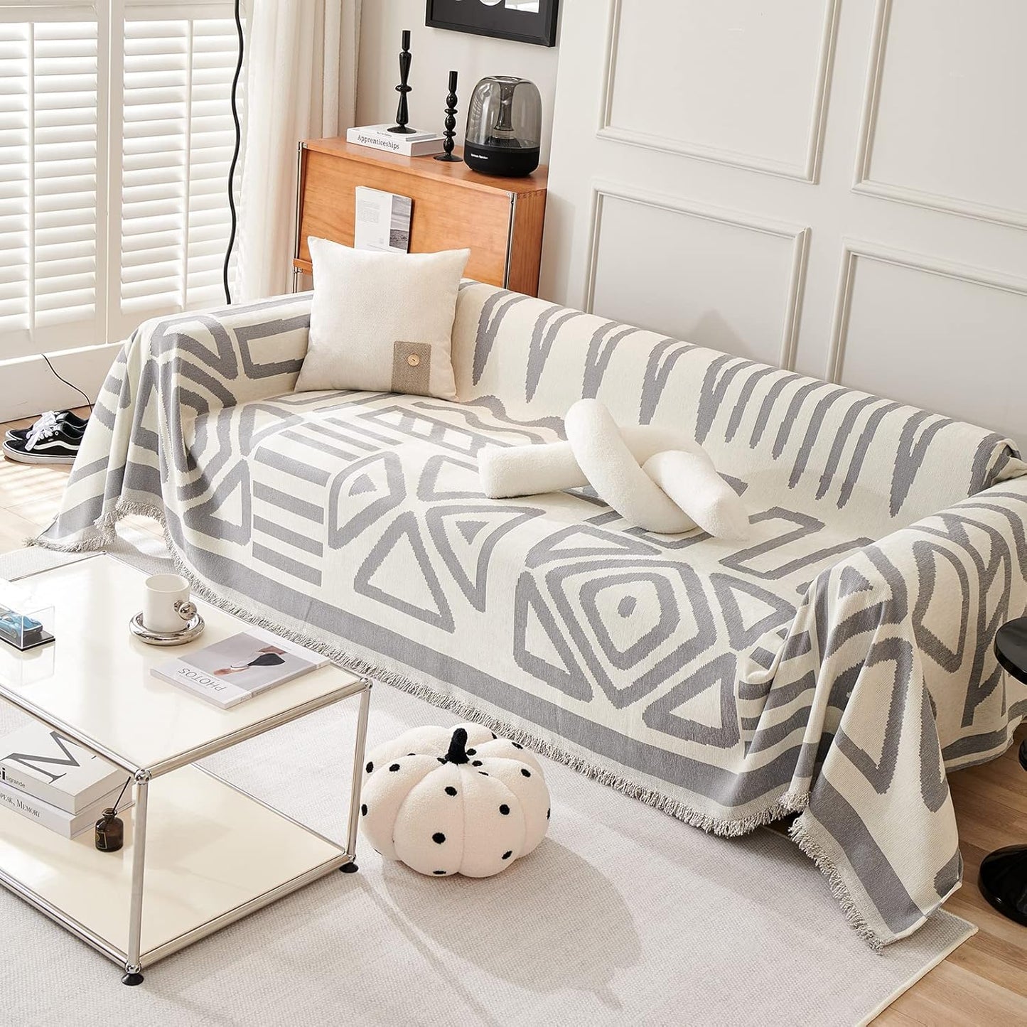 VM VOUGEMARKET Universal Couch Cover for 2 Cushion Chenille Sofa Cover Dog Proof Boho Sofa Slipcover L Shaped Sofa Furniture Protector with Tassels Sectional Couch Cover-71 x 118,Gray