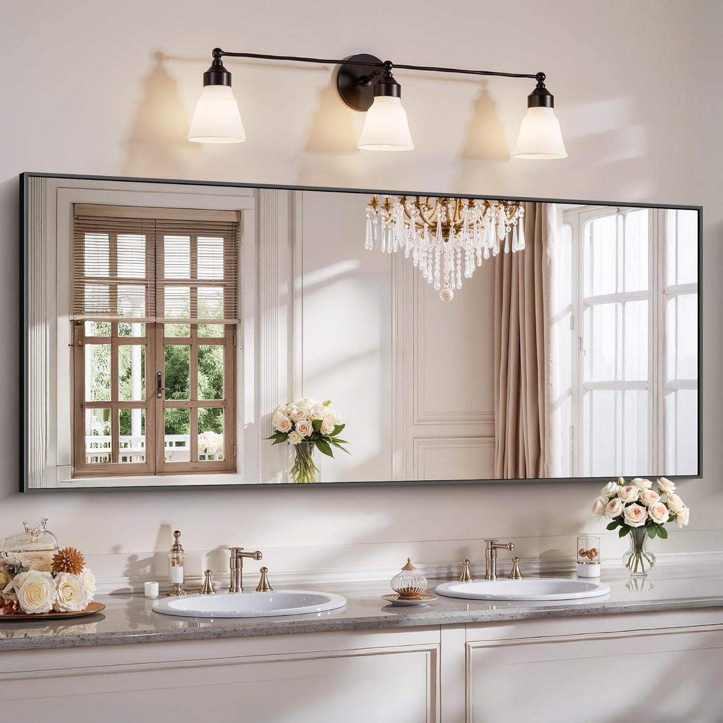 YIROMAN Bathroom Mirror 72"x30", Large Matte Black Bathroom Mirror for Over Sink with Aluminum Frame, Rectangular Vanity Mirror with Right Angle, Wall Mirror Hangs Horizontal or Vertical, Shatterproof