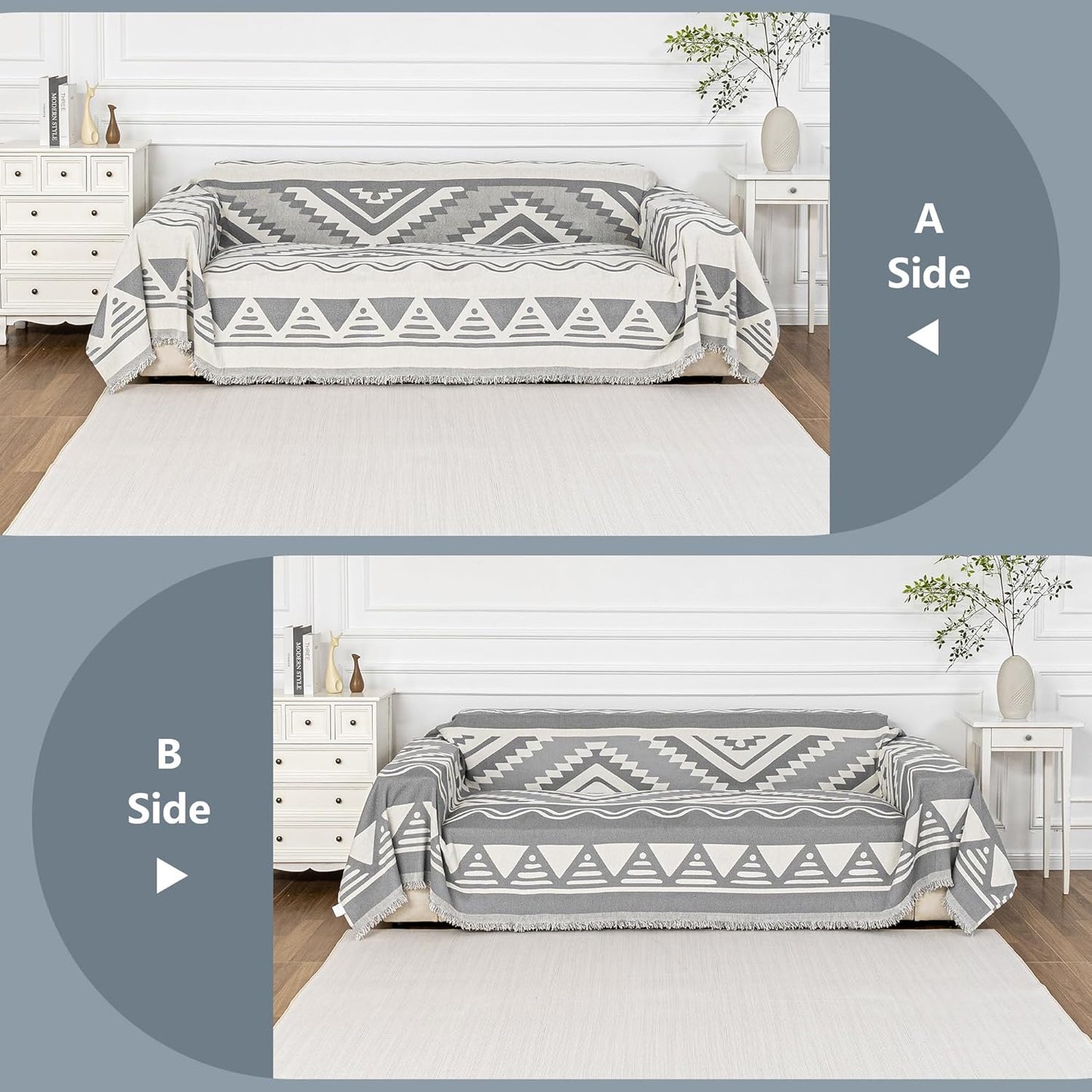 MYSKY HOME Boho Couch Cover for Dogs Washable Grey Rhombic Couch Sofa Protector for Loveseat Sofa with Pets Friendly Chenille Geometric Sofa Covers Soft Durable Farmhouse Sofa Slipcovers, 71" X102"