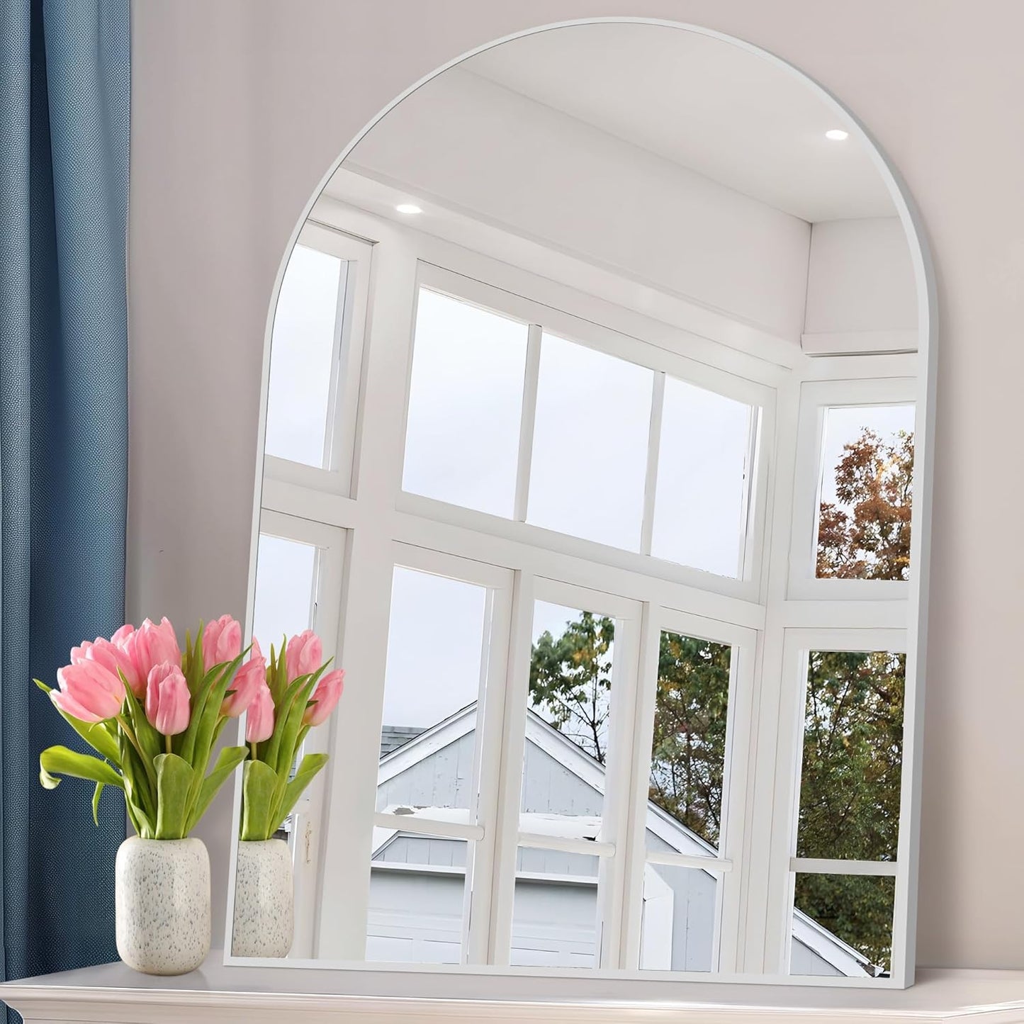 Arched Bathroom Mirror, 36x48IN Silver Bathroom Mirror with Metal Frame, Wide Wall Mounted Mirrors Decor Modern Dresser Mirror for Bedroom Living Room Entryway