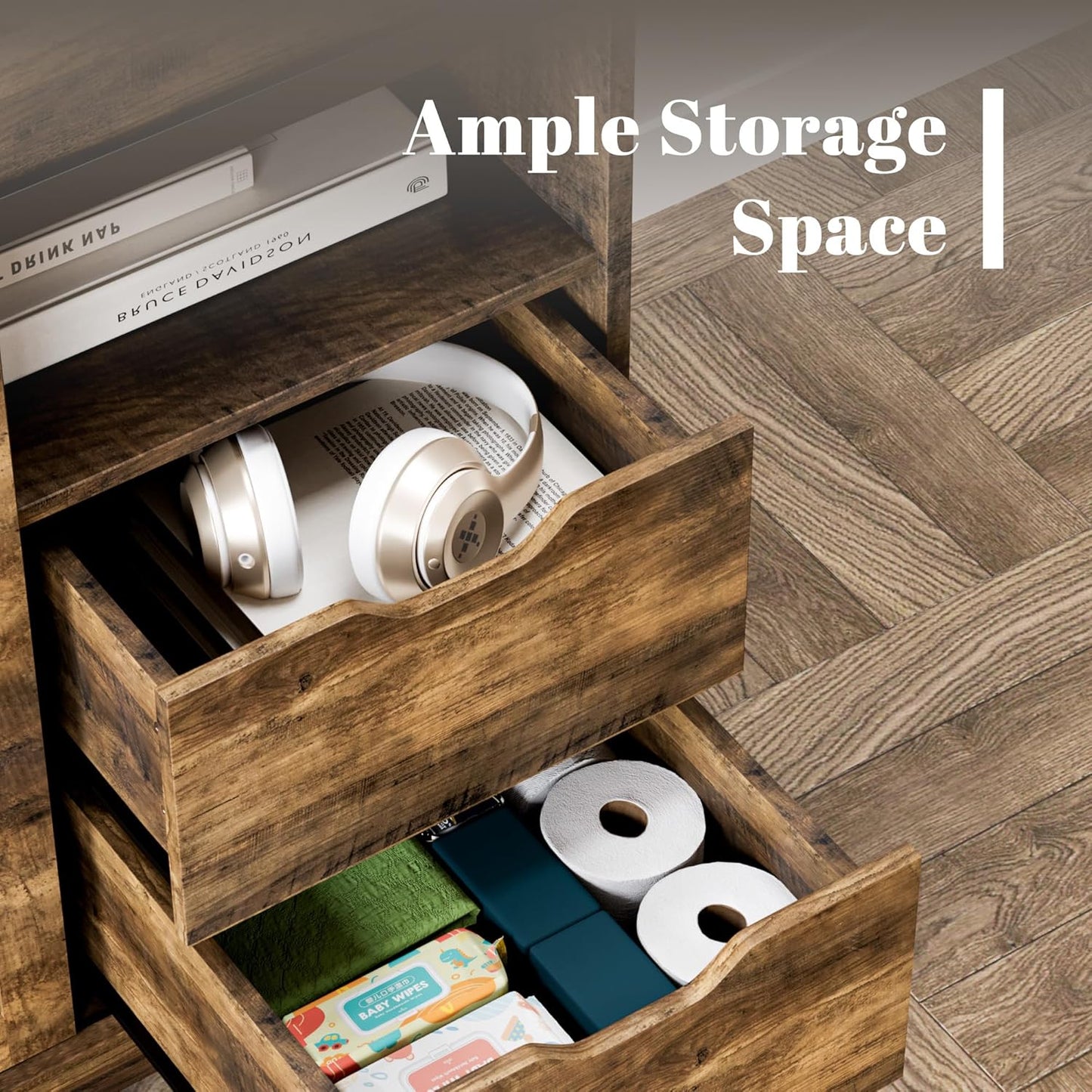 YESHOMY TV Stand for Televisions up to 65 Inchs, with Sliding Barn Doors and 4 Storage Drawers, Console Table and Media Furniture for Living Room, 58 Inch, Barnwood