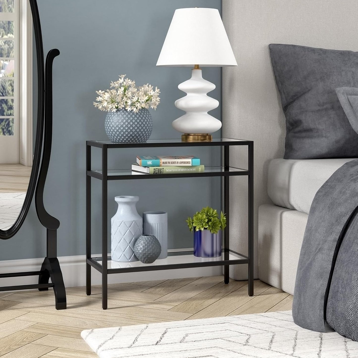 Henn&Hart Sivil Side Table, 24" Wide, Black