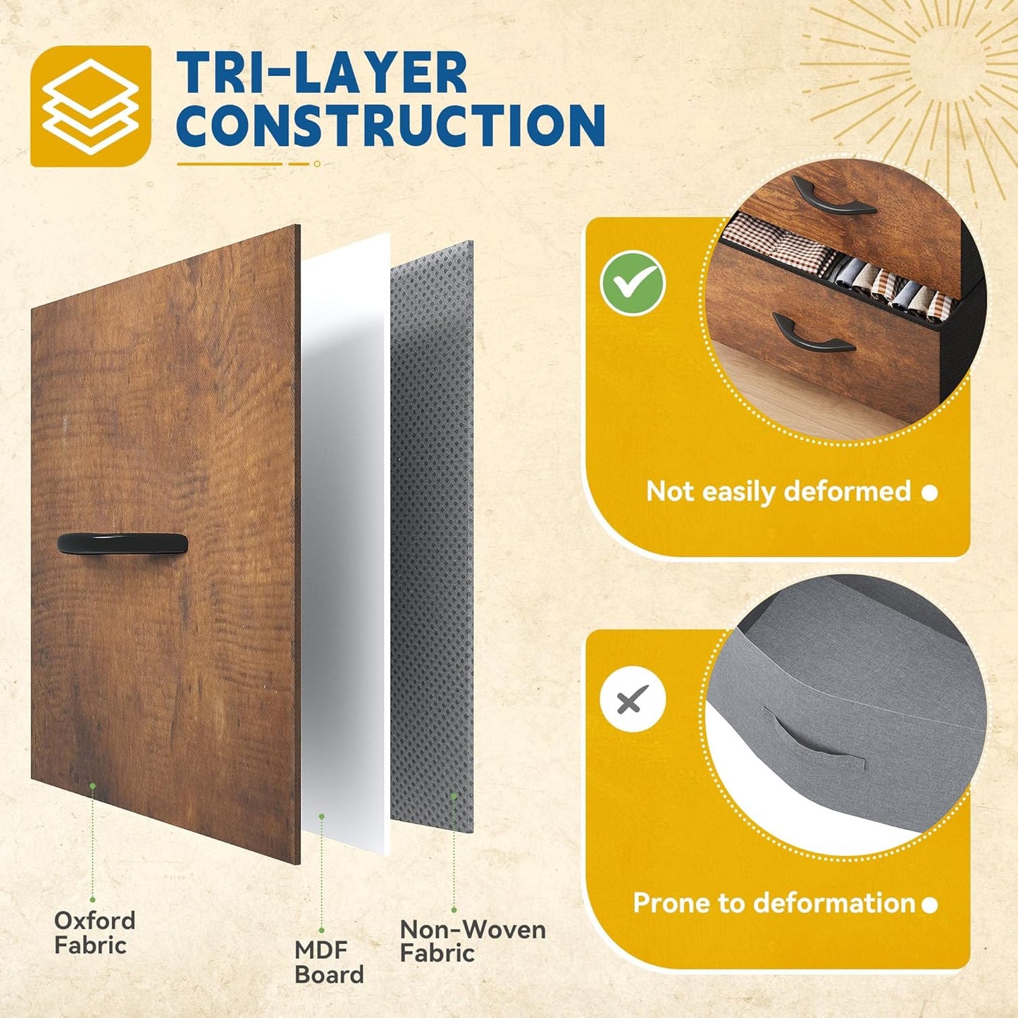 DWVO Dresser for Room with 5 Drawers - Fabric Storage Tower, Long Fabric Dresser, Organizer Unit for Closet, Hallway