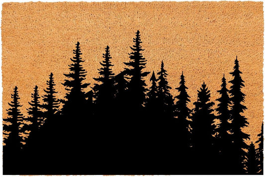 Funny Coir Doormat Tree Line Forest Landscape Front Door Mats Entryway Outdoor Mat with Heavy Duty Front Porch Welcome Mats Entry Natural Coir Brown Prank Novelty Gift Outdoor Mat 23.7x15.7 inch