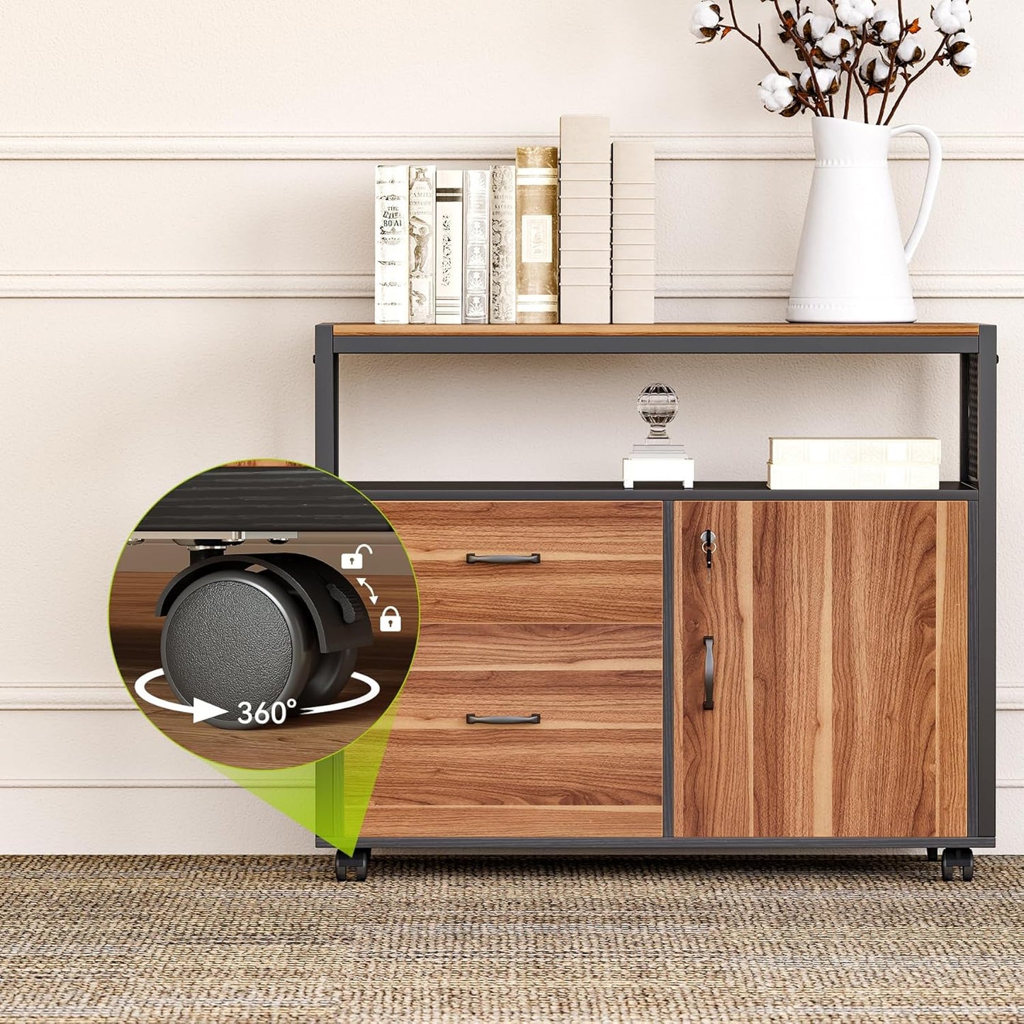 LITTLE TREE 63-Inch Office Desk with 31.5-Inch Lateral File Cabinet, Study Writing Desk Computer Desk for Home Office