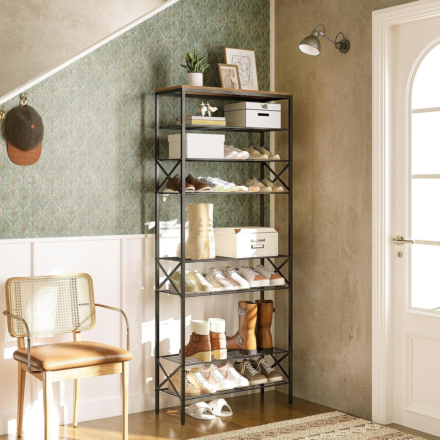 10 Tier Shoe Rack, Large Capacity Shoe Storage Organizer Holds 40 Pairs, Durable and Stable, for Entryway, Hallway, Closet, Dorm Room, Rustic Brown SS10BR