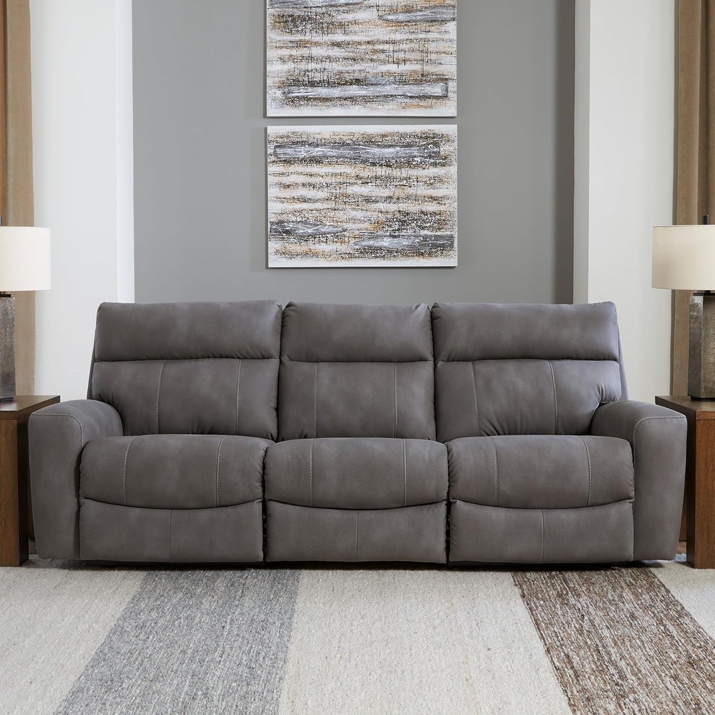 Signature Design by Ashley Next-Gen DuraPella Contemporary Faux Leather Modular Wall Hugger 3-Piece Power Reclining Sectional Sofa with Adjustable Headrest and USB Ports, Gray
