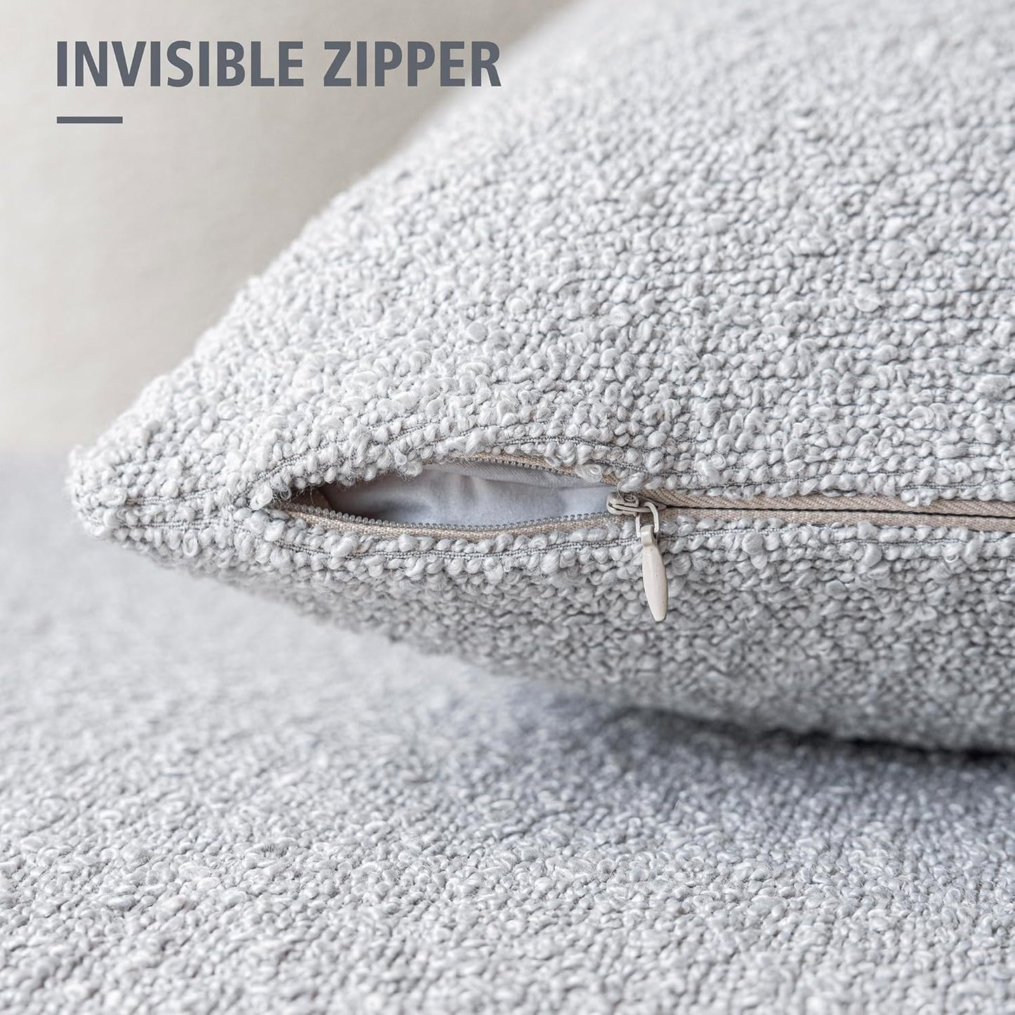 Foindtower Pack of 2 Textured Boucle Throw Pillow Covers Accent Solid Decorative Pillow Cases Cozy Woven Couch Cushion Case for Chair Sofa Bedroom Living Room Home Decor, 18 x 18 Inch,Light Grey