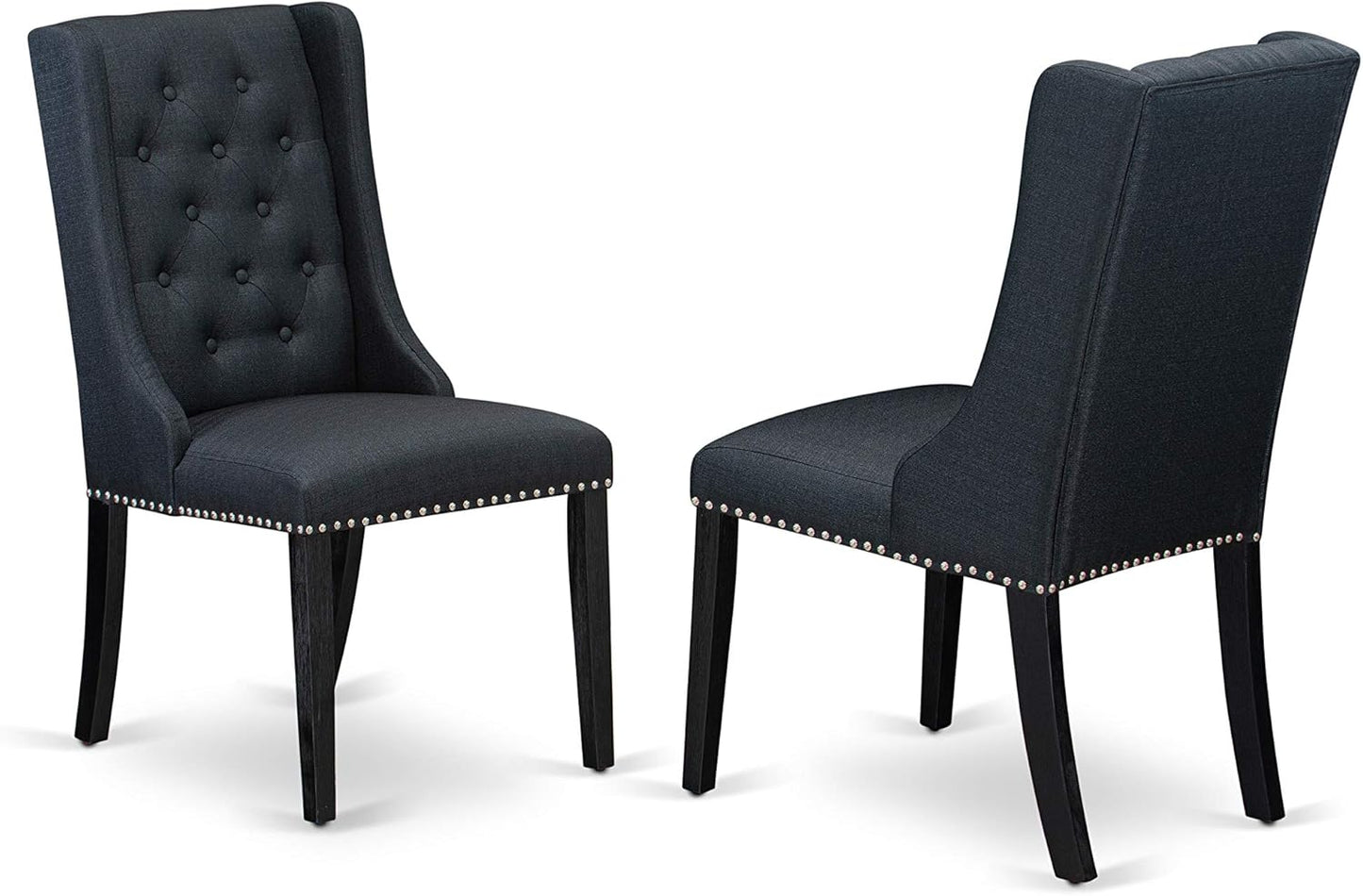 X02FO-2C6-24 - 5-piece Modern Dining Table Set a Rectangular Kitchen Table and 2 wooden Benches and 2 Black Linen Fabric Dining Chair, 39x120 Inch, Wire Brushed Black