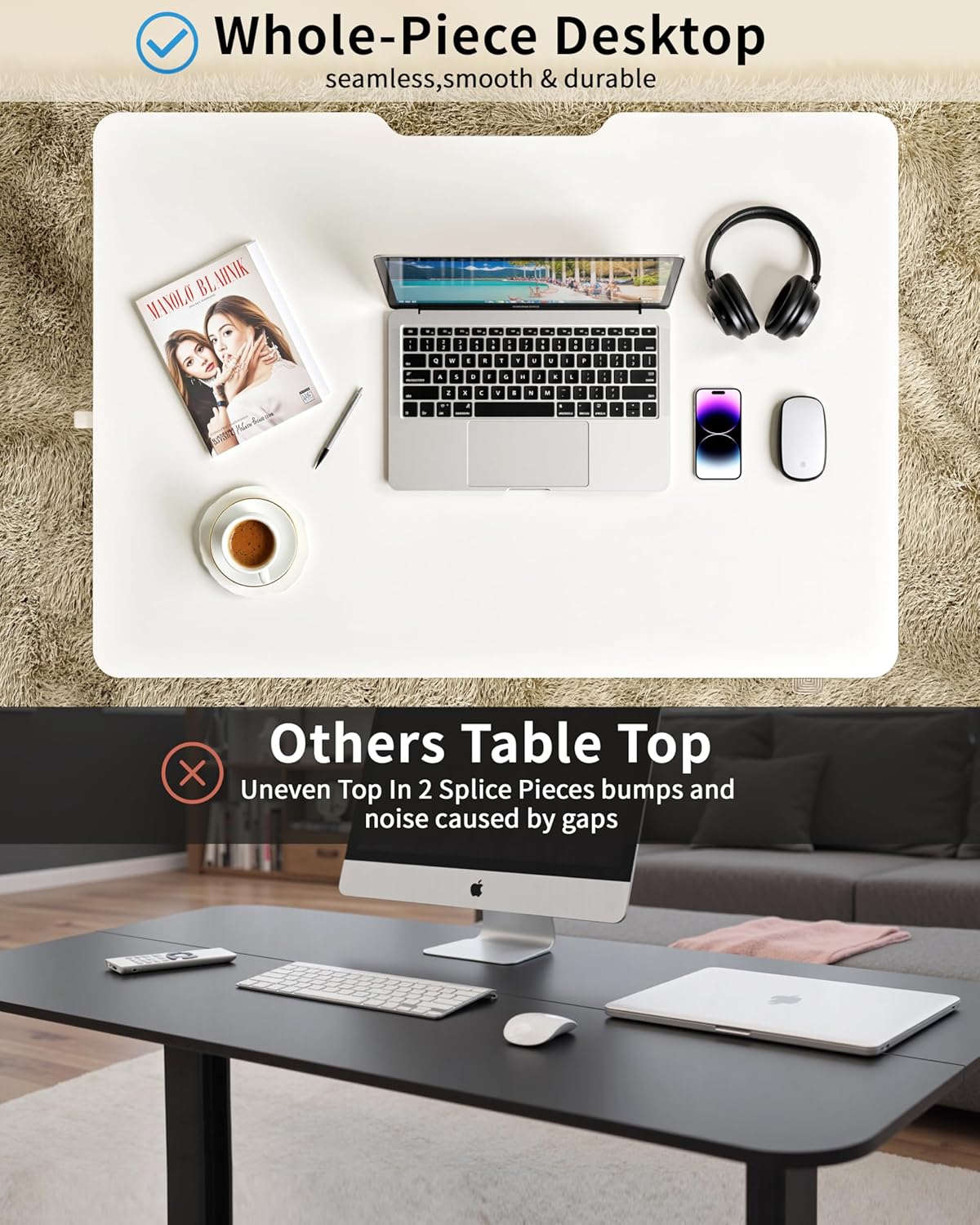 Okin Small Electric Standing Desk, 36" x 24" Whole Piece Height Adjustable Desk, White Sit to Stand Computer Workstation for Home Office