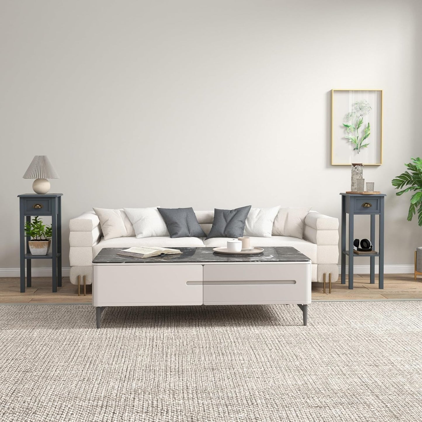 HOMCOM 2-Tier Side Table with Drawer, Narrow End Table with Bottom Shelf, for Living Room, Set of 2, Gray