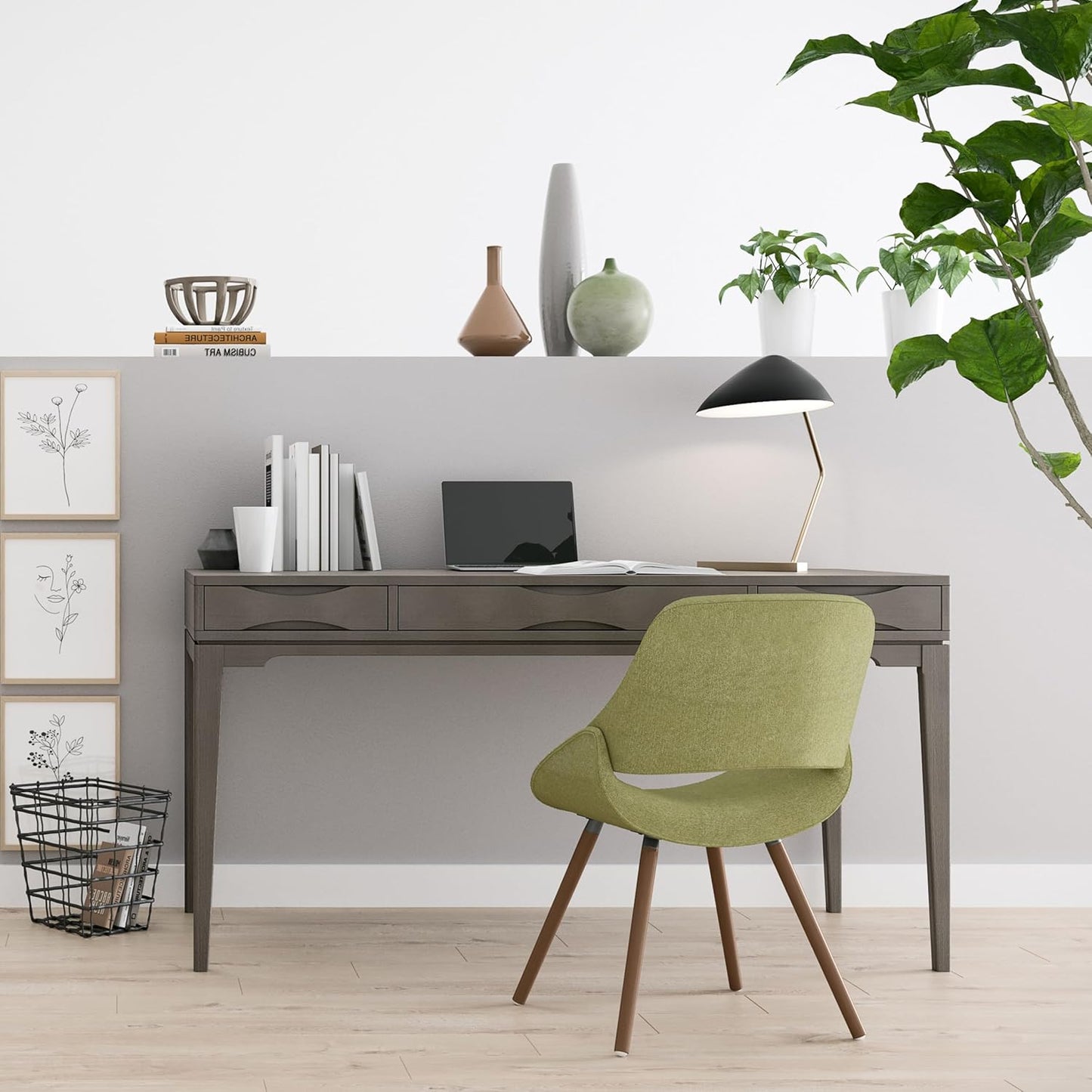 SIMPLIHOME Harper Desk - 60-Inch Wide Solid Hardwood Writing Desk in Farmhouse Grey, Mid-Century Modern Home Office Computer Table for Workspace or Study with 2 Drawers and Flip-Down Keyboard Tray