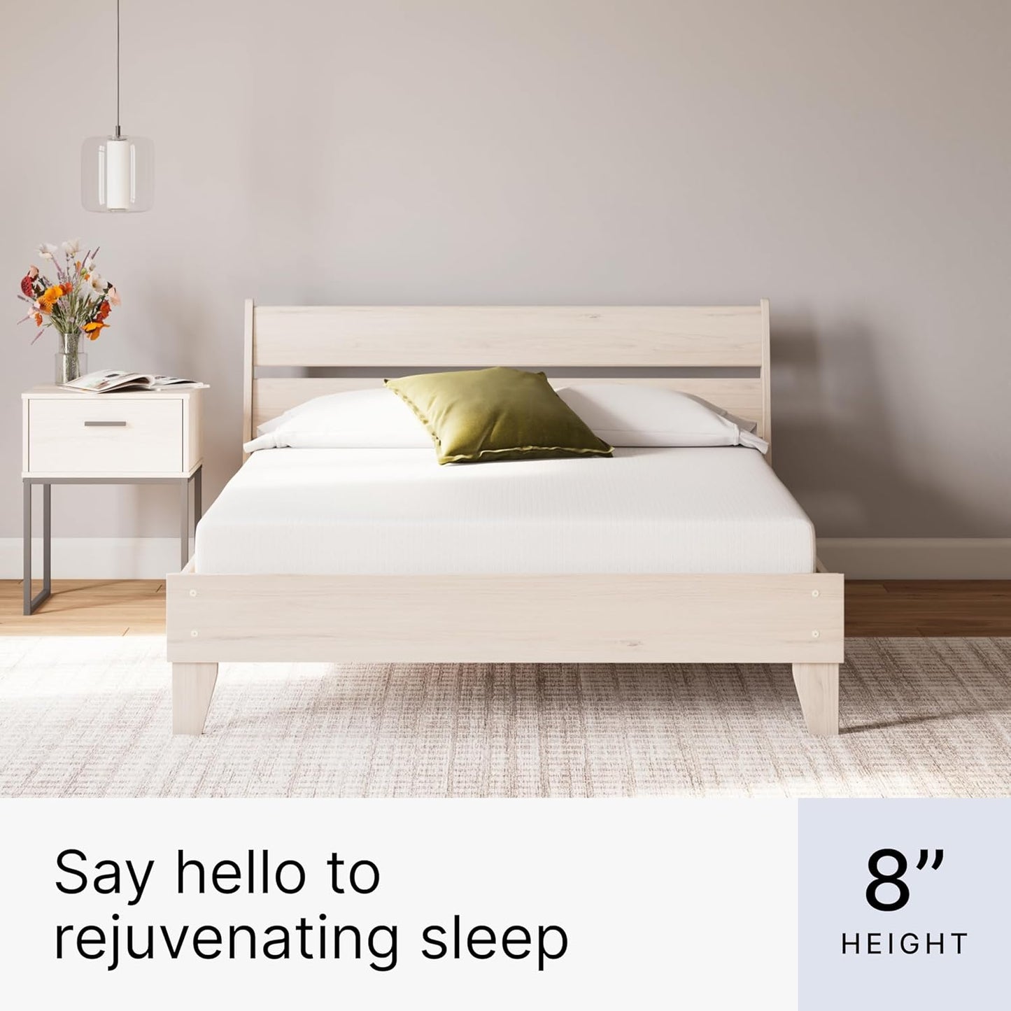 Signature Design by Ashley Queen Size 8 Inch Medium Firm Charcoal Gel & Green Tea Infused Memory Foam Mattress for Pressure Relief, Fiberglass Free, Mattress In A Box