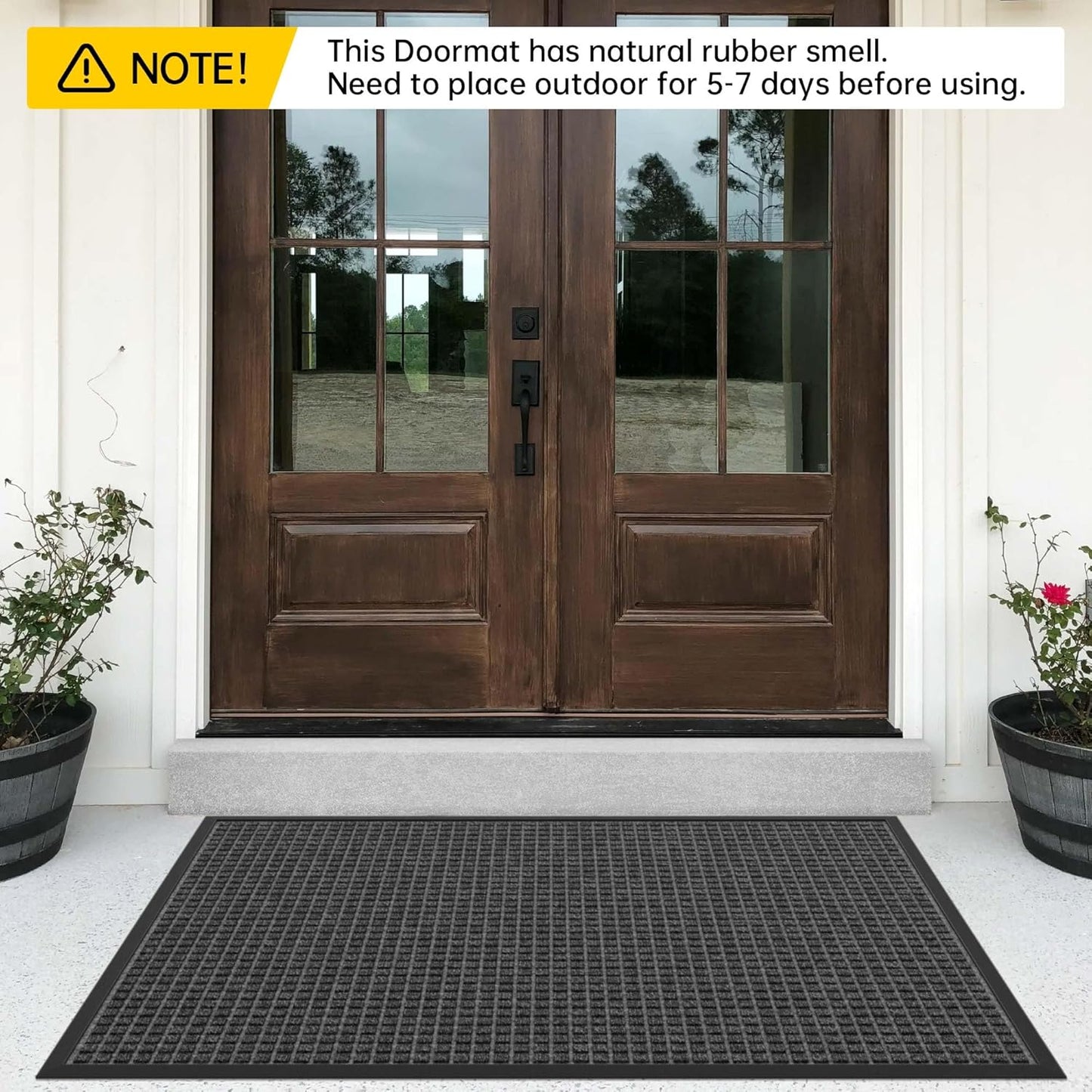 Sturdy Front Door Mat Outside Entrance, 6' x 4' All-Season All-Weather Doormat Waterproof, Stain and Fade Resistant, Natural Rubber Indoor Outdoor Welcome Door Mat Trap Dirt