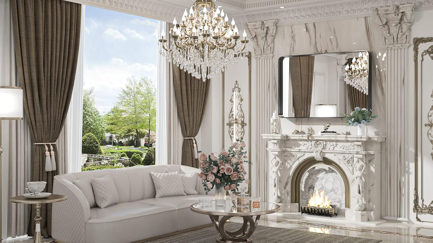 TokeShimi 40 x 30 Inch Wall Mirror for Bathroom Black Metal Frame Decorative Rectangular Wall Mounted Home Decor Corner Hangs Farmhouse Mirror (Horizontal/Vertical)