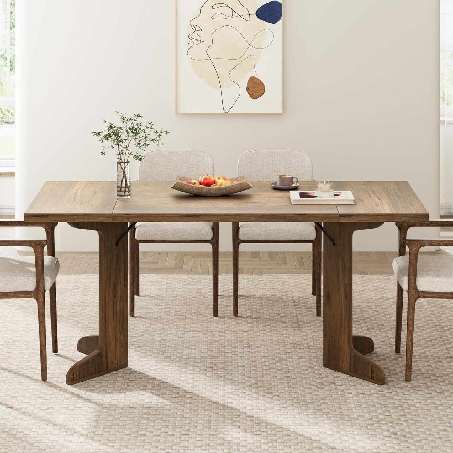 71" Dining Table for 6 to 8 People, Modern Dinner Table with Unique Wooden Legs, Rectangle Dining Table for Kitchen, Dining Room & Living Room, Walnut