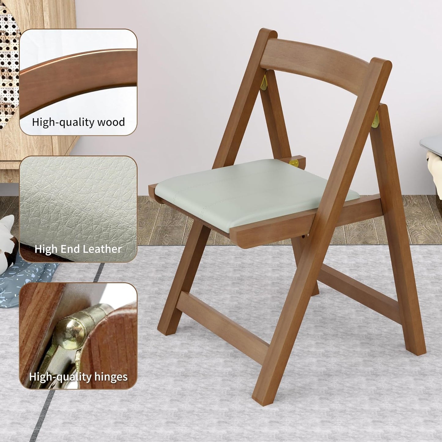 Premium Solid Wood Folding Chair – Nordic Style Padded Seat, Space-Saving, Portable, for Dining Room, Office, Event & Outdoor Use