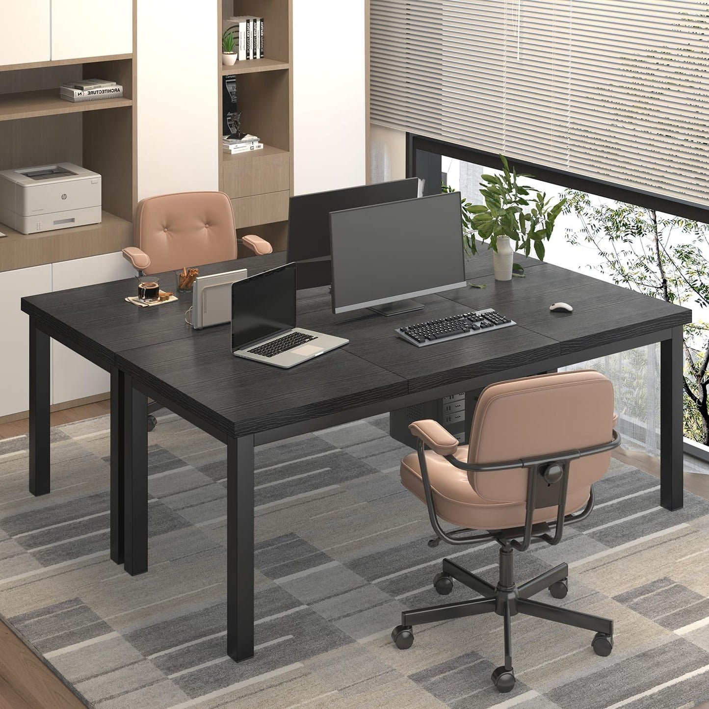 63 Inch Long Computer Desk, Home Office Desk, Modern Table for 2 Person Kids Student Gaming Computer Desk, Simple Office Table for Work,Craft, Writing, Studying, Etc., Black.