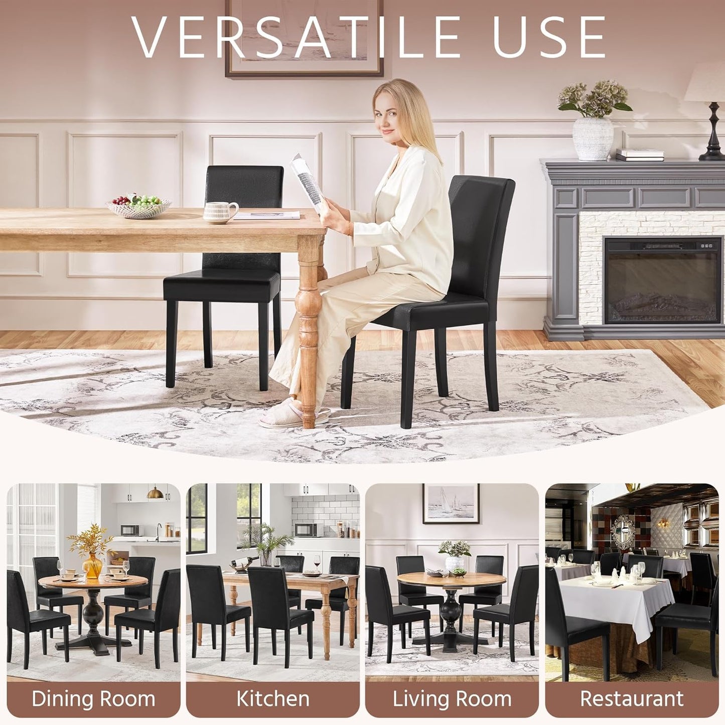 Yaheetech Dining Chairs Set of 6 Faux Leather Modern Dining Room Chairs with Rubberwood Legs and Padded Seat for Kitchen/Living Room/Restaurant, Black