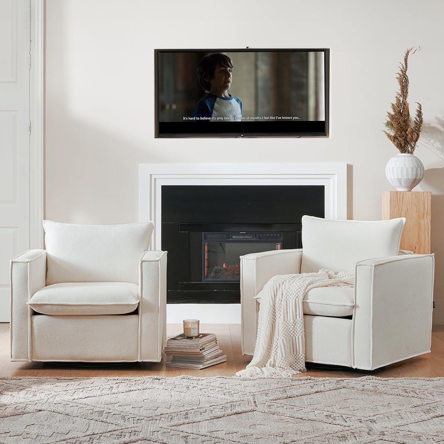 COLAMY Swivel Accent Chair Set of 2, 34 Inches Wide Upholstered Arm Chair with Plump Back Pillow, Modern Sofa Living Room Chair for Bedroom, Corner, Reading Nook-Beige