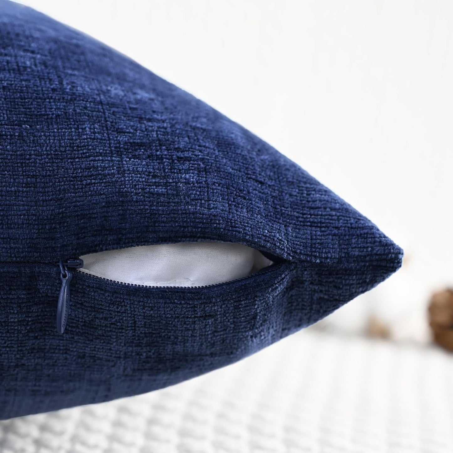 CaliTime Throw Pillow Covers Decorative 18 X 18 Inches Pack of 2 Cozy Chenille Cushion Cases for Couch Sofa Bed Living Room Home Navy Blue