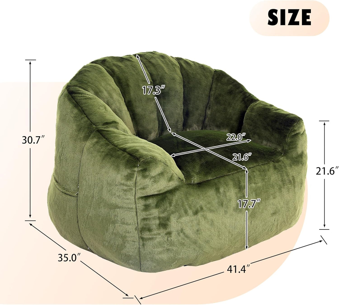 Furniliving Bean Bag Chair, Giant Bean Bag Chair Stuffed Floor Sofa for Adults Comfy Bean Bag Sofa with Back Support, Oversized Bean Bag Couch for Living Room Bedroom Dorm Office, Faux Leather, Green