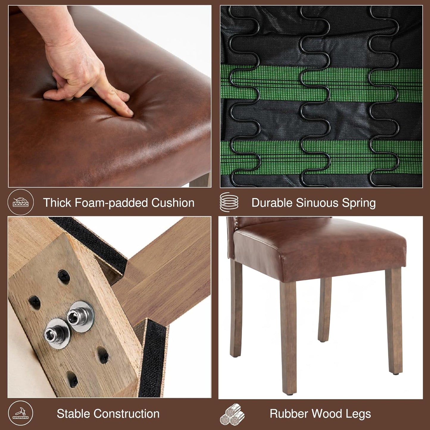 Stylish Upholstered Parsons Dining Chair PU Faux Leather with Silver Nailhead Trim and Sturdy Solid Wood Legs