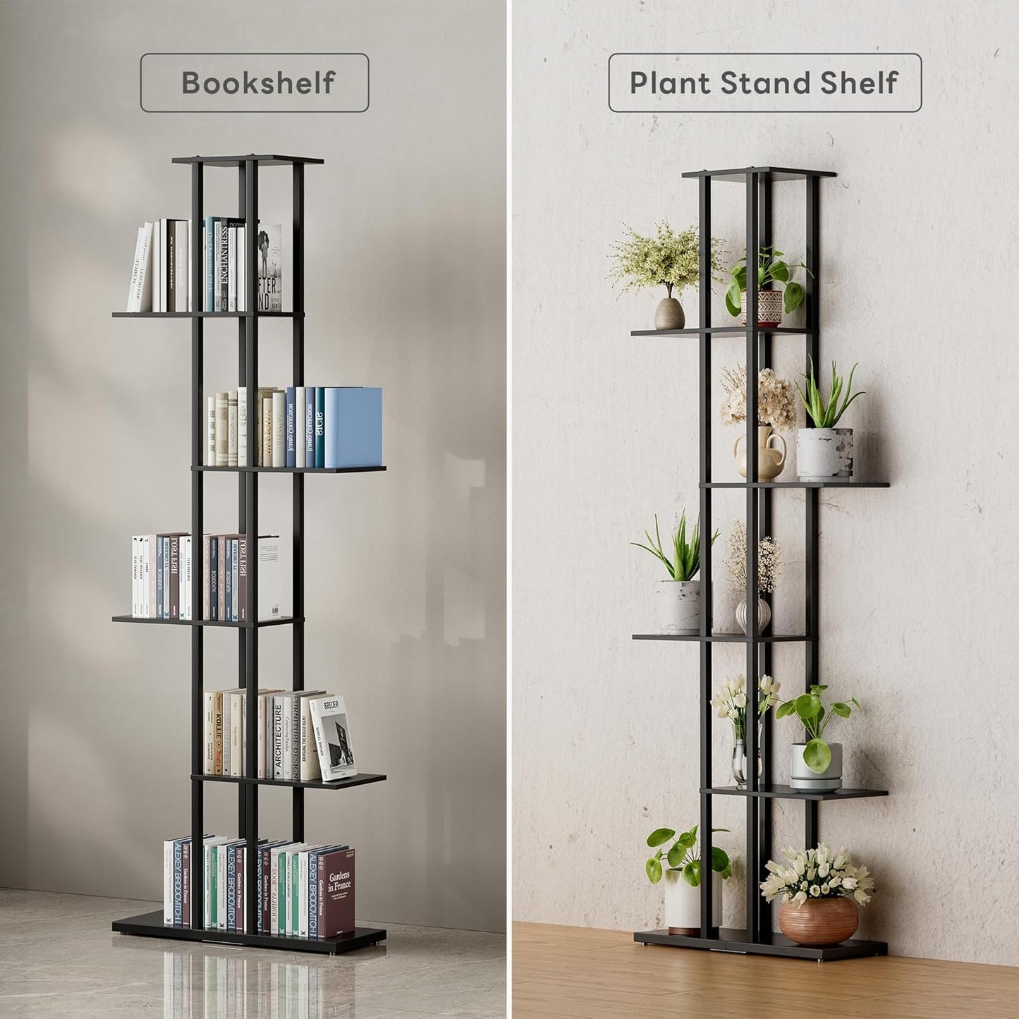 Bookshelf，Small Bookcase for Small Space，6-Tier Bookshelf for Living Room, Home Office, Study，9.45 x 20.8 x 62.2 Inches,Black