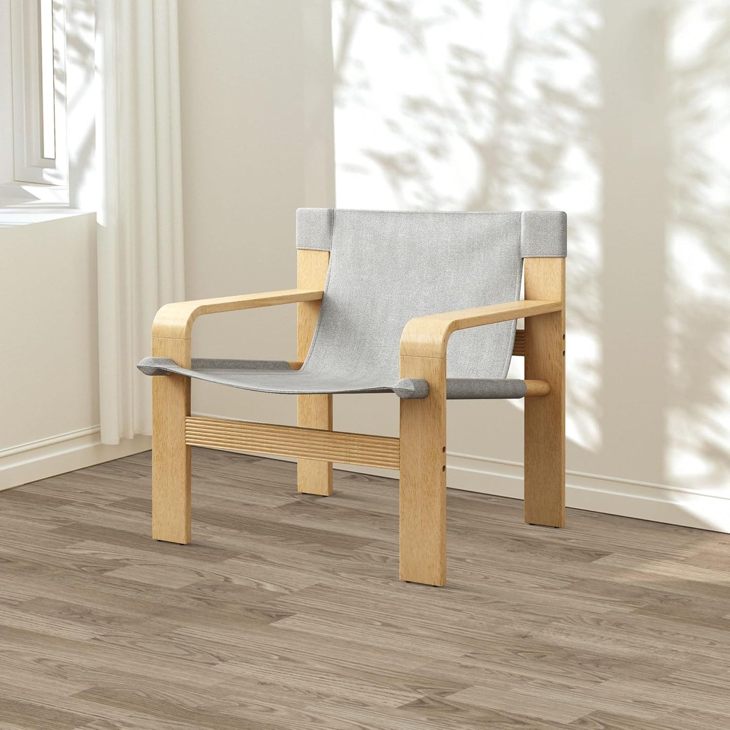 Ball & Cast Mid-Century Lounge Living Room Chairs,Accent Chair Wide Armrest with Comfortable Linen Fabric Armchair & Rubber Wood Frame,Detachable and Washable Seating Furniture for Reading,Light Grey