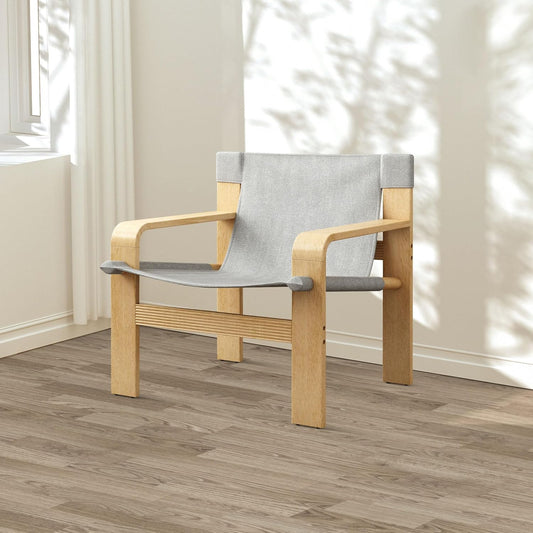 Ball & Cast Mid-Century Lounge Living Room Chairs,Accent Chair Wide Armrest with Comfortable Linen Fabric Armchair & Rubber Wood Frame,Detachable and Washable Seating Furniture for Reading,Light Grey