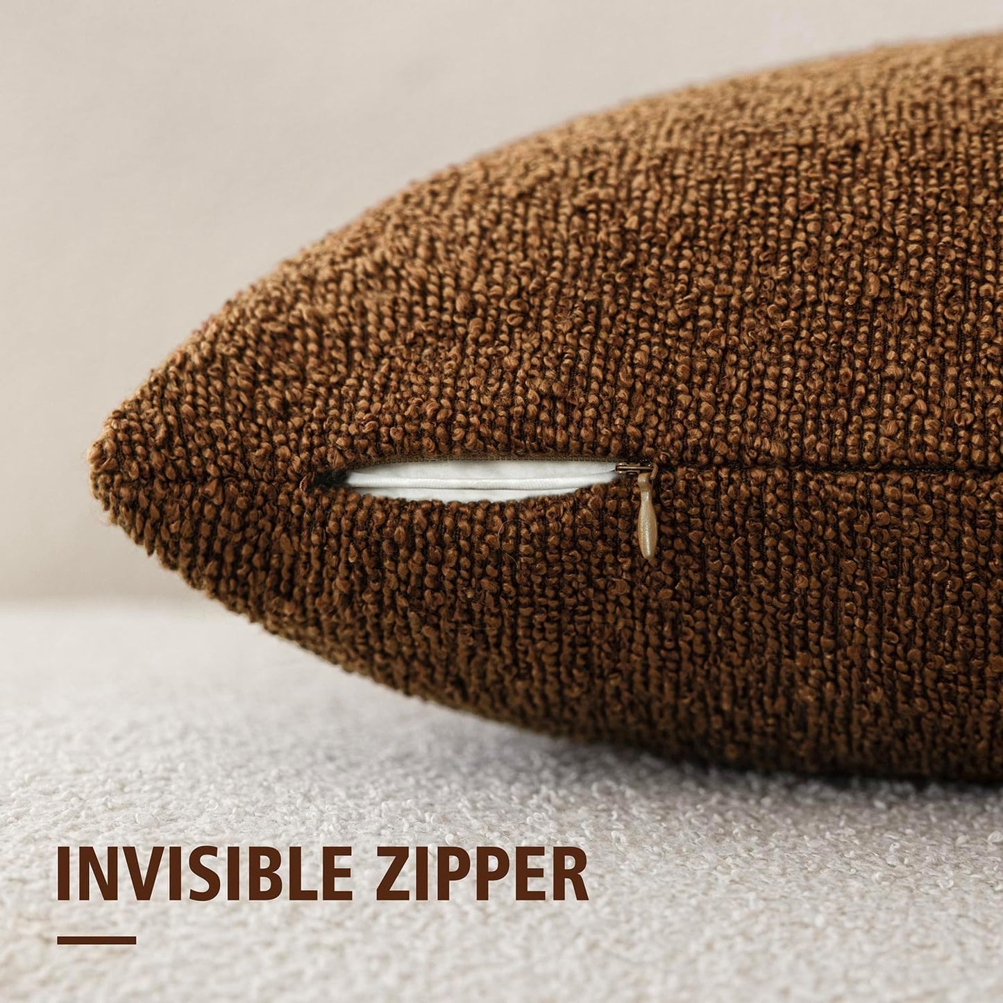 Foindtower Pack of 2, Decorative Textured Boucle Throw Pillow Covers Neutral Accent Solid Pillow Cases Cozy Soft Couch Cushion Case for Chair Sofa Bedroom Living Room Home Decor 22x22 Inch Hazel Brown