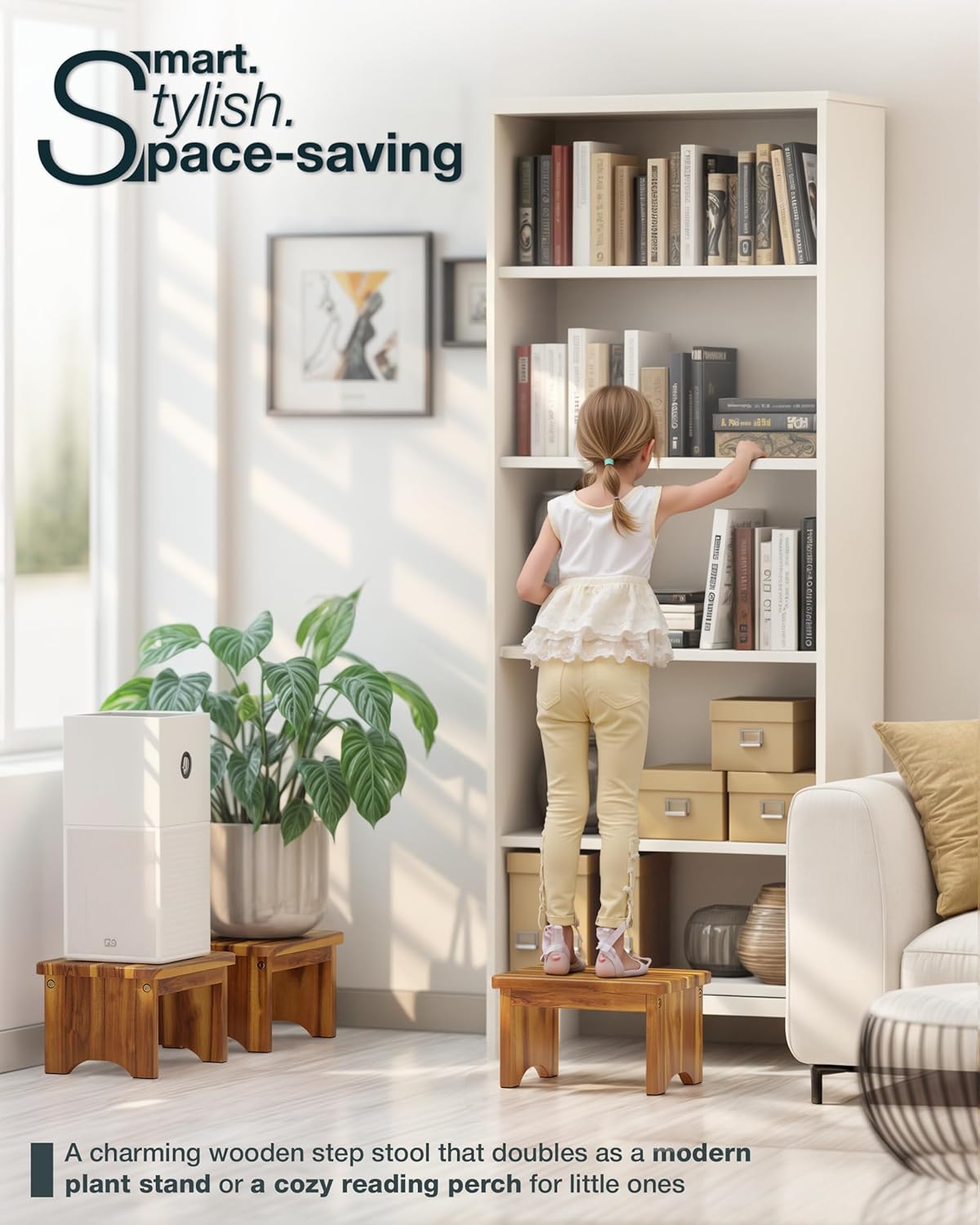 Wooden Step Stool, 9'' One Step Stool for Adults, Wooden Beside Step with 550 Lbs Load Capacity, Heavy Duty/Portable/Nonslip/Durable Construction Safe Step for Bedroom/Kitchen