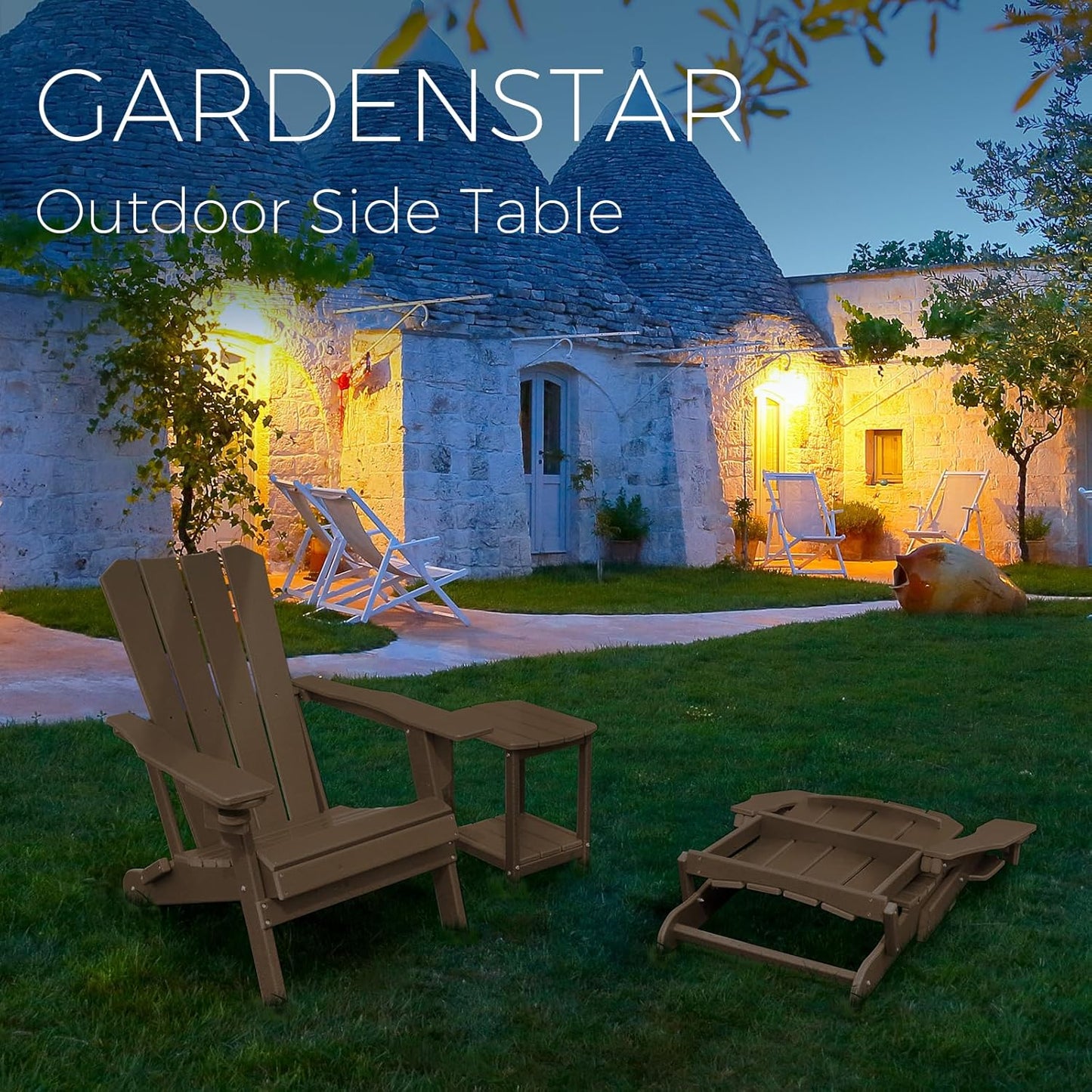 Adirondack Square Outdoor Side Table,2-Tier Storage Patio Side Table, HDPE End Tables for Backyard Pool Porch Garden Lawna Cafe