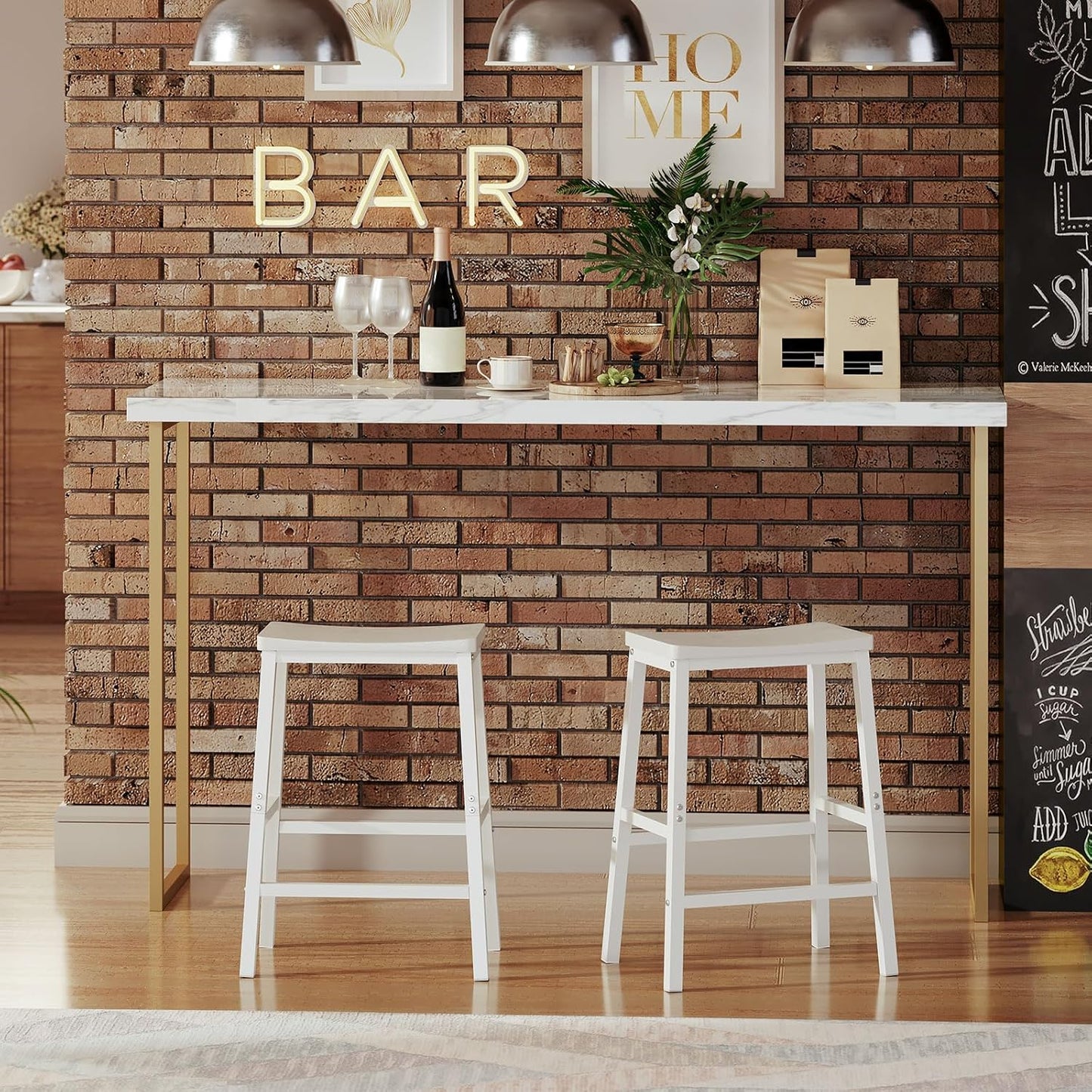 HOOBRO Bar Stools, Set of 2 Bar Chairs, 23.6 Inch Saddle Stools, Kitchen Counter Seat with Footrests, Industrial Barstools for Dining Room, Kitchen, Counter, Bar, White WW02MD01
