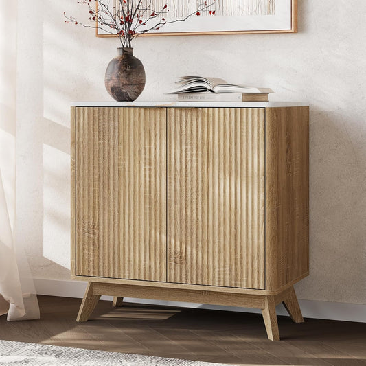 Buffet Cabinet with Storage, Fluted Multifunctional Storage Cabinet with 2 Doors, Sideboard Cabinet with Doors Modern Buffet Table Accent Coffee Bar Console Table,fluted buffet cabinet