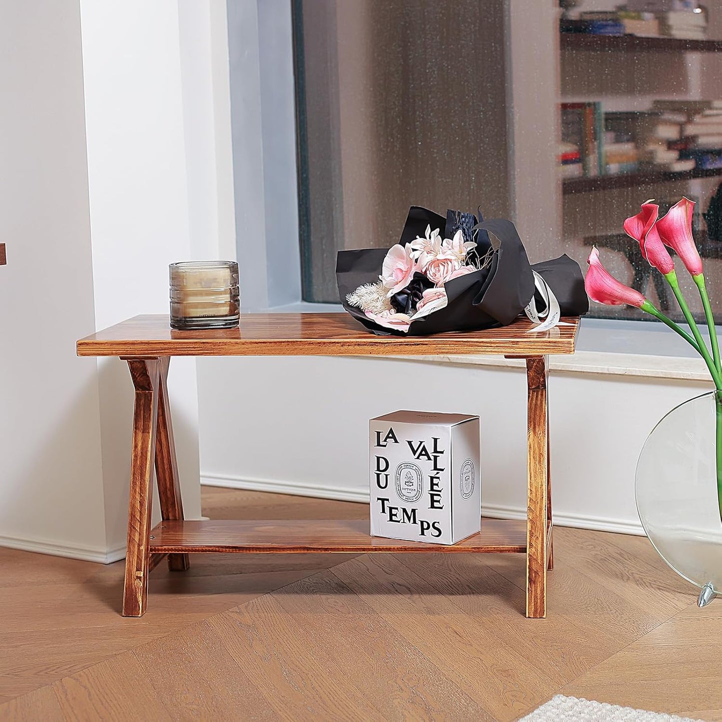 Solid Wood Entryway Bench，Farmhouse Bench for Entryway, Small Wood Benches Indoor for Bedroom, Hallway, Low Bench 30''