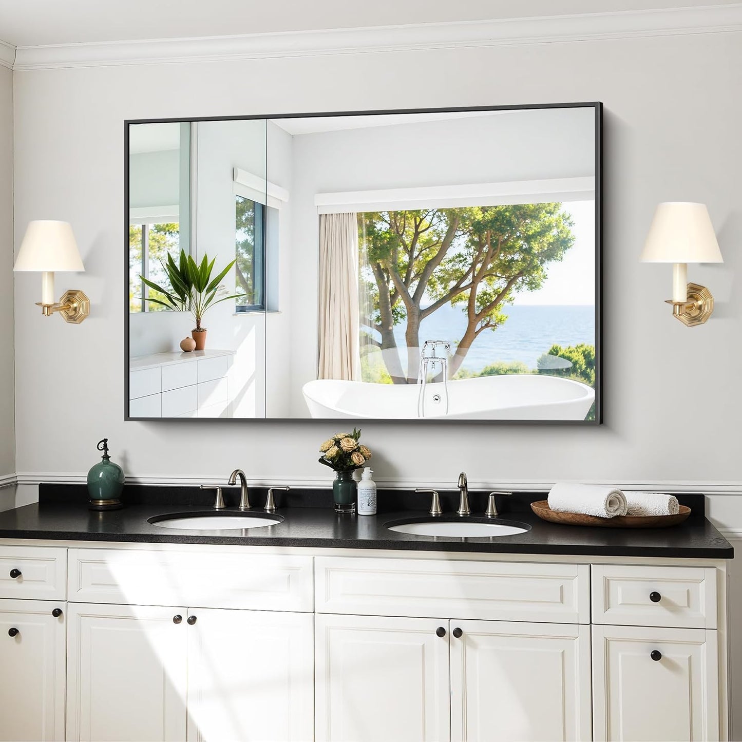 KOCUUY Black Rectangle Mirror, 30"x48" Bathroom Mirrors for Over Sink, Large Black Wall Mounted Mirror, Metal Framed Mirror for Wall, Vanity Mirror for Bathroom Living Room Bedroom Dining Room