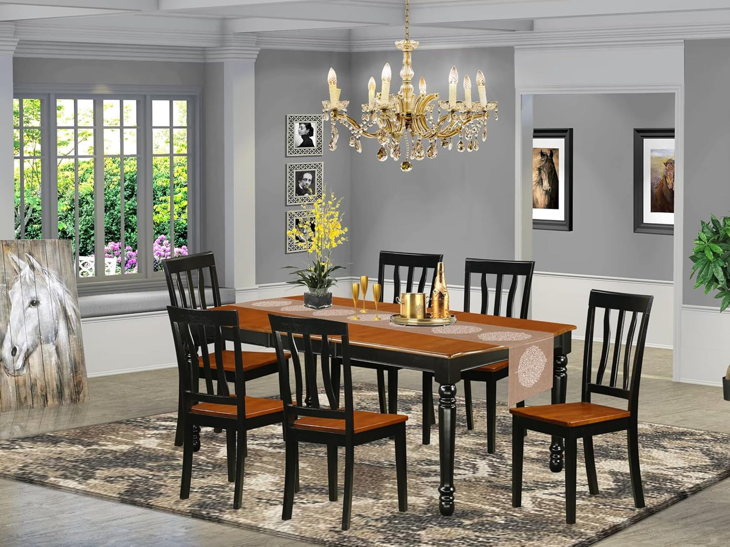East West Furniture DOAN7-BCH-W 7 Piece Modern Dining Table Set Consist of a Rectangle Wooden Table with Butterfly Leaf and 6 Dining Chairs, 42x78 Inch, Black & Cherry