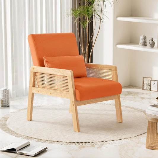 YESHOMY Mid-Century Accent Chair with Pillow Upholstered with Solid Frame & Breathable Armrest for Living Room, Light Orange