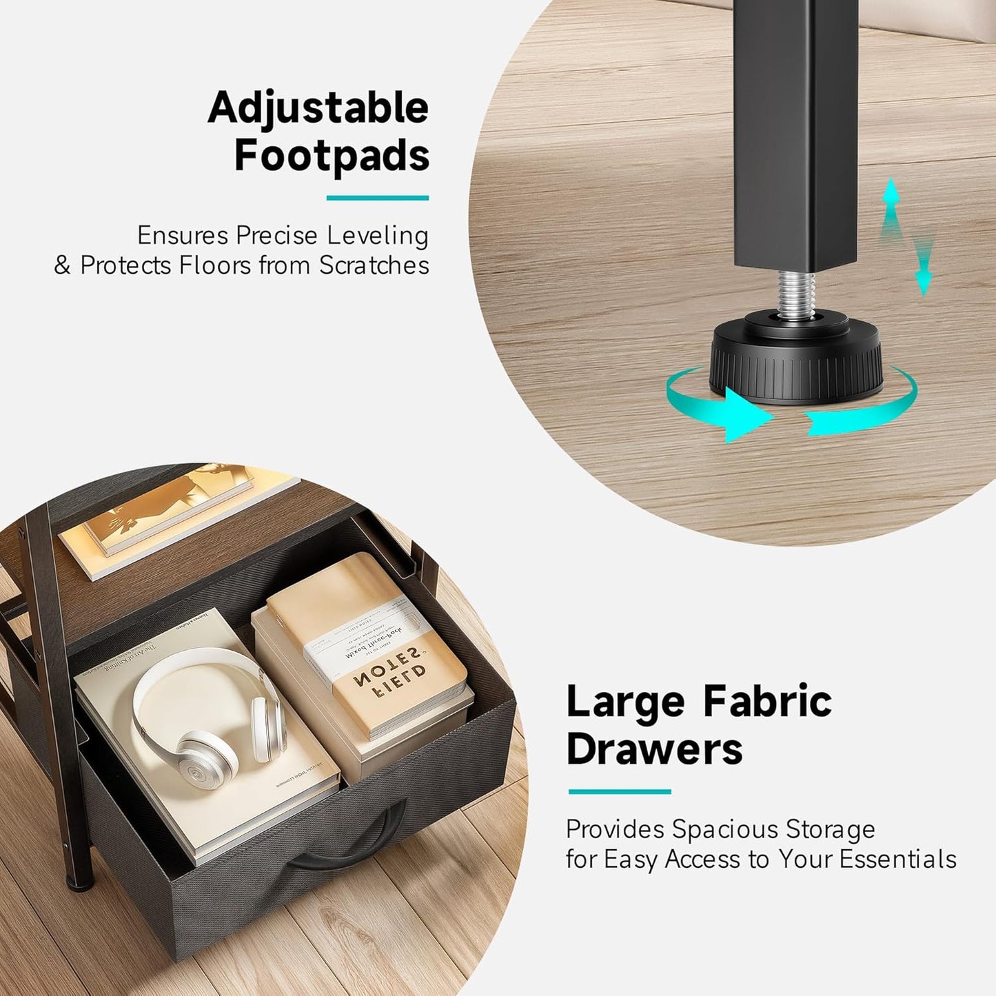 Night Stand Bedside Charger Bedroom - Nightstand with Charging Station & LED Light Strip, Night Stand with Storage Shelf & 3 Fabric Drawers, Morden End Table with U-S-B Ports & AC Outlets