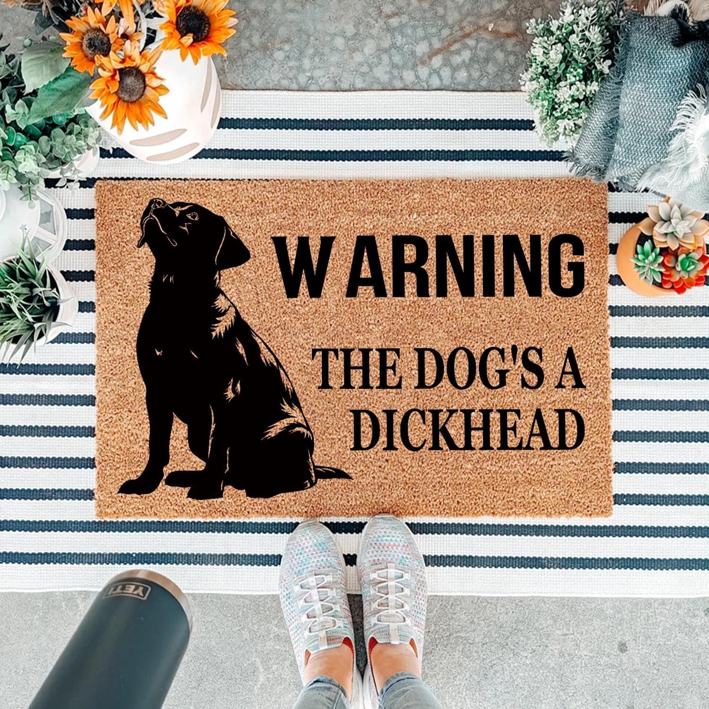 Funny Coir Doormat Warning Dog The Dog's A Dickhead Front Door Mat Entryway Outdoor Mat with Heavy Duty Front Porch Decor Welcome Mats House Warming Gift Coir Doormat Entry Brown Mat 23.7 x 15.7 inch