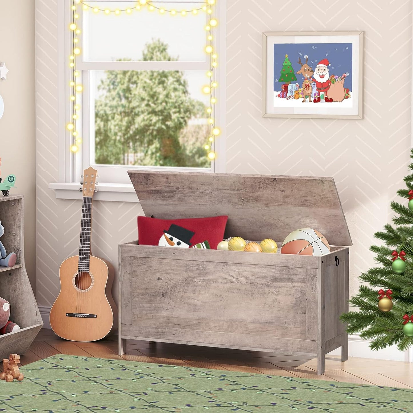 HOOBRO Toy Box, Retro Wooden Look Storage Chest with Safety Hinge, Entryway Storage Bench Supports 220 lb, 39.4 x 15.7 x 18.9 Inches Toy Chest Organizer, Easy Assembly (Greige) BG100CW01