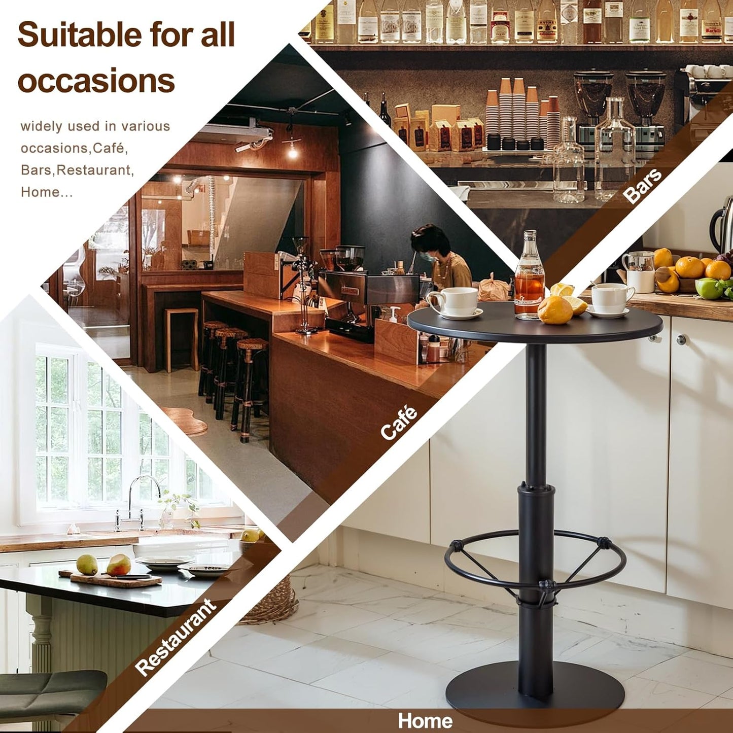 LOKKHAN 37.4" Tall High-top Table-Rustic Industrial Bar Table-23.6" Dia Round Metal Bar Height Standing Pub Table-Dining Room Bistro Table-Cocktail Table (Matte Black)