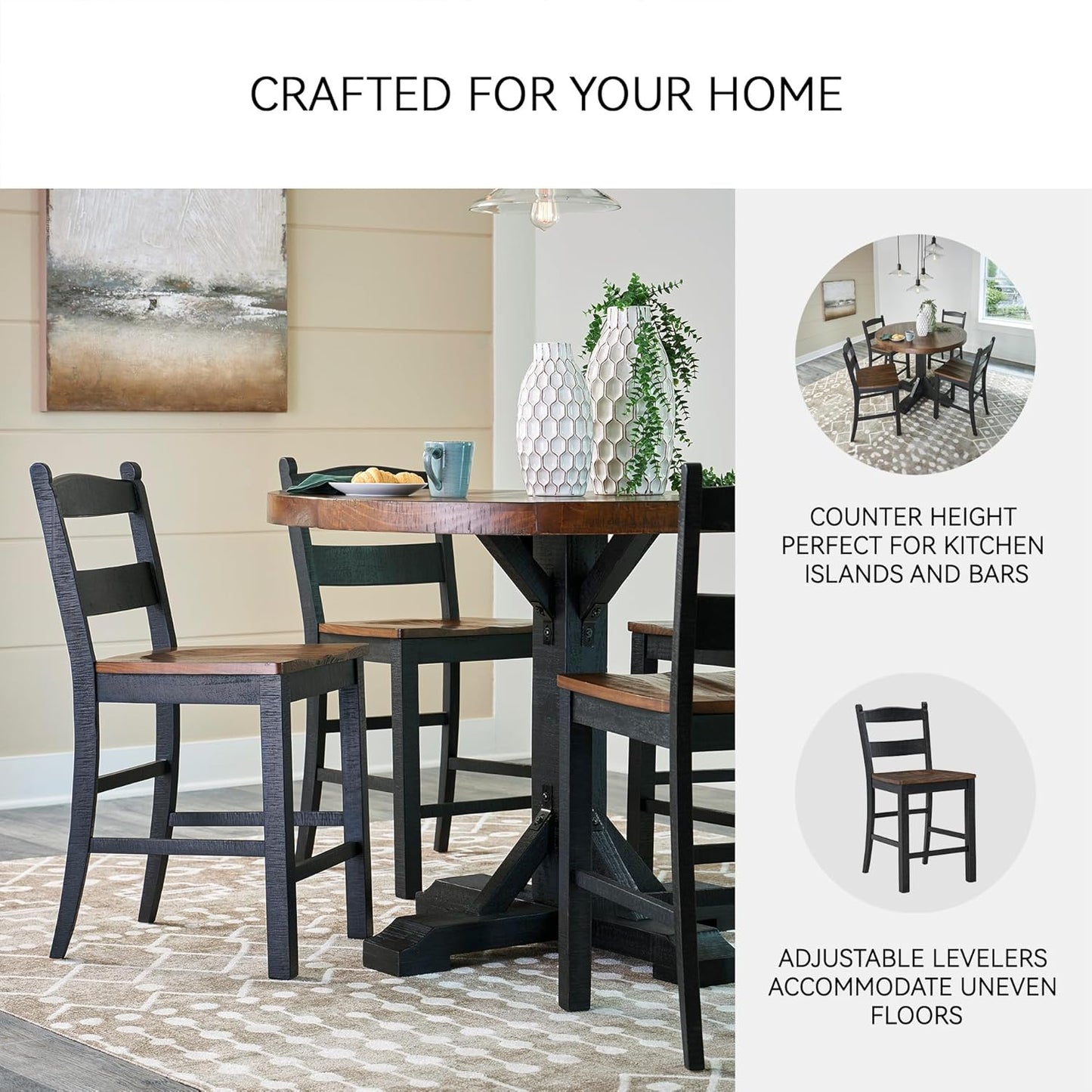 Signature Design by Ashley Valebeck Rustic 24” Counter Height Bar Stool with Contoured Seat, Set of 2, Black & Dark Brown