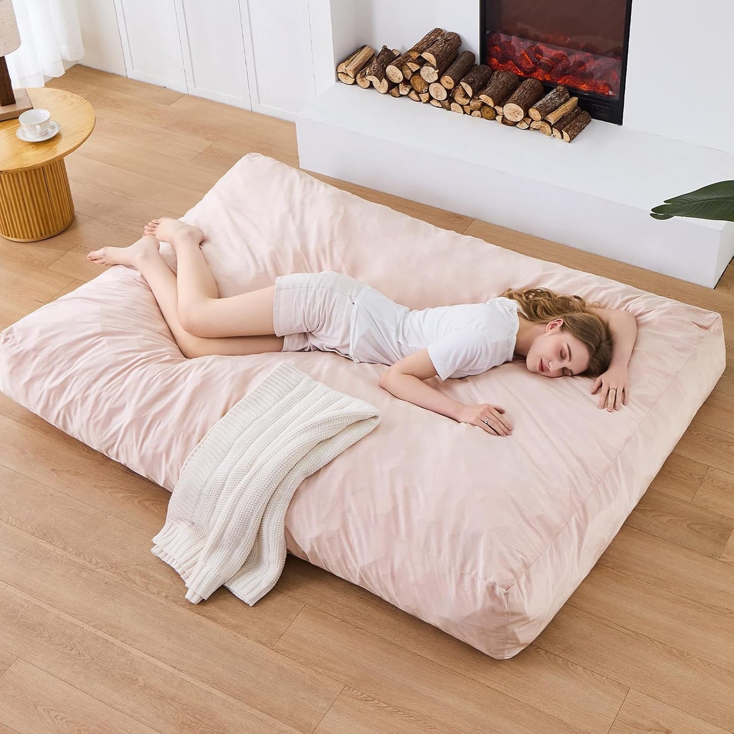 Bean Bag Chairs for Adults - Giant Bean Bag Chair Convertible Bean Bag Bed - Beanbag Chair with Micro Fiber Cover/Furniture Foam Filler - Floor Couch Sofa in Bedroom Dorm Room - Queen Pink