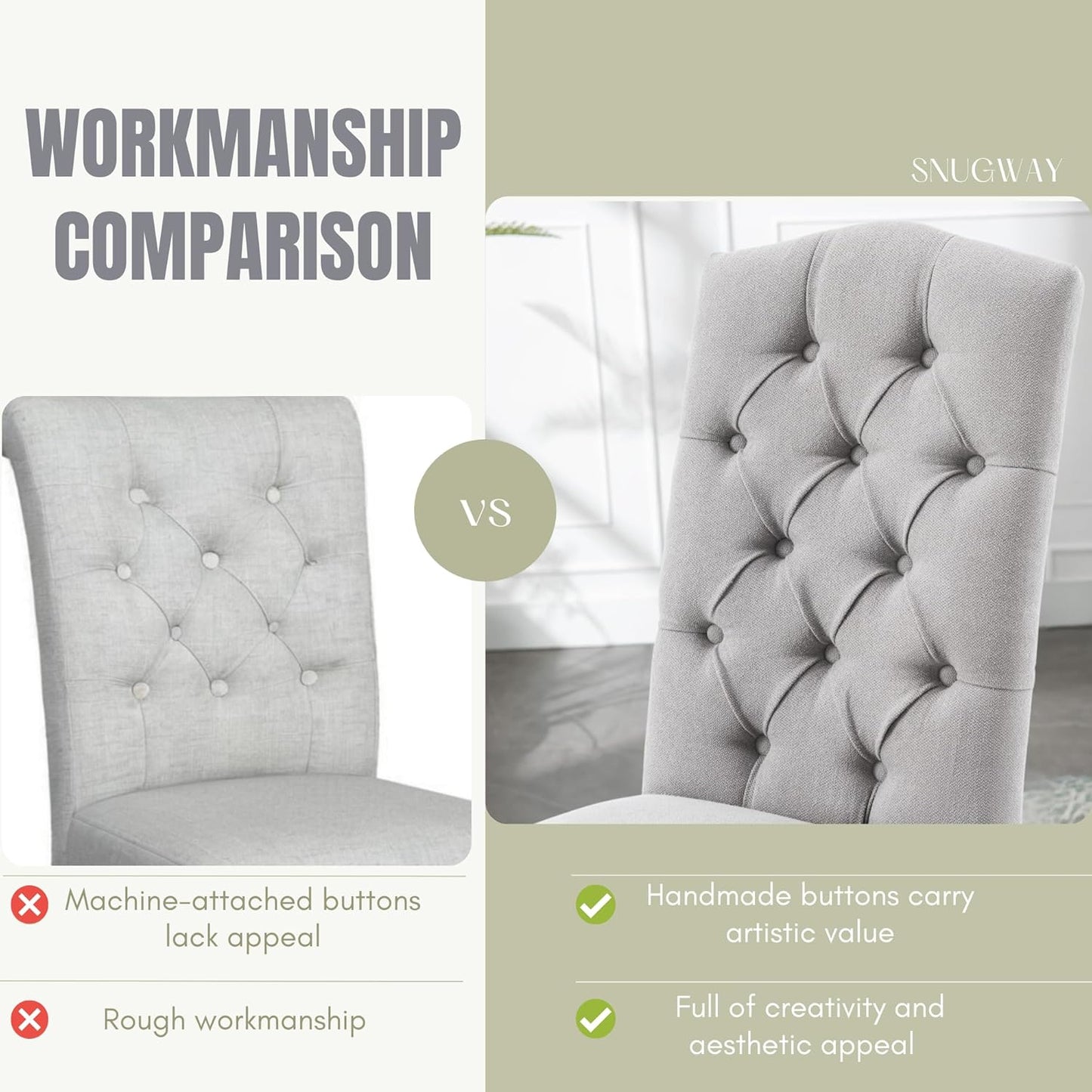 Tufted Upholstered Parsons Dining Chair Set Fabric Diner Accent Stylish Modern Kitchen Living Room with Button Sturdy Solid Wood Legs