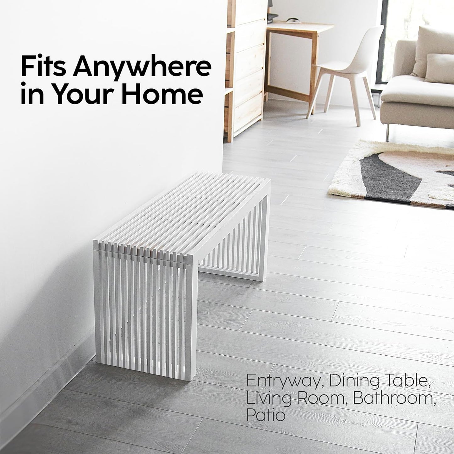 SWEVEN Bamboo Natural 36 inch Wooden Bench, Small Wood Benches for Entryway, Living & Dining Room, Kitchen, Bedroom, Bathroom, Hallway, Front Door Indoor & Outdoor Patio Use, Mid Century Modern Decor