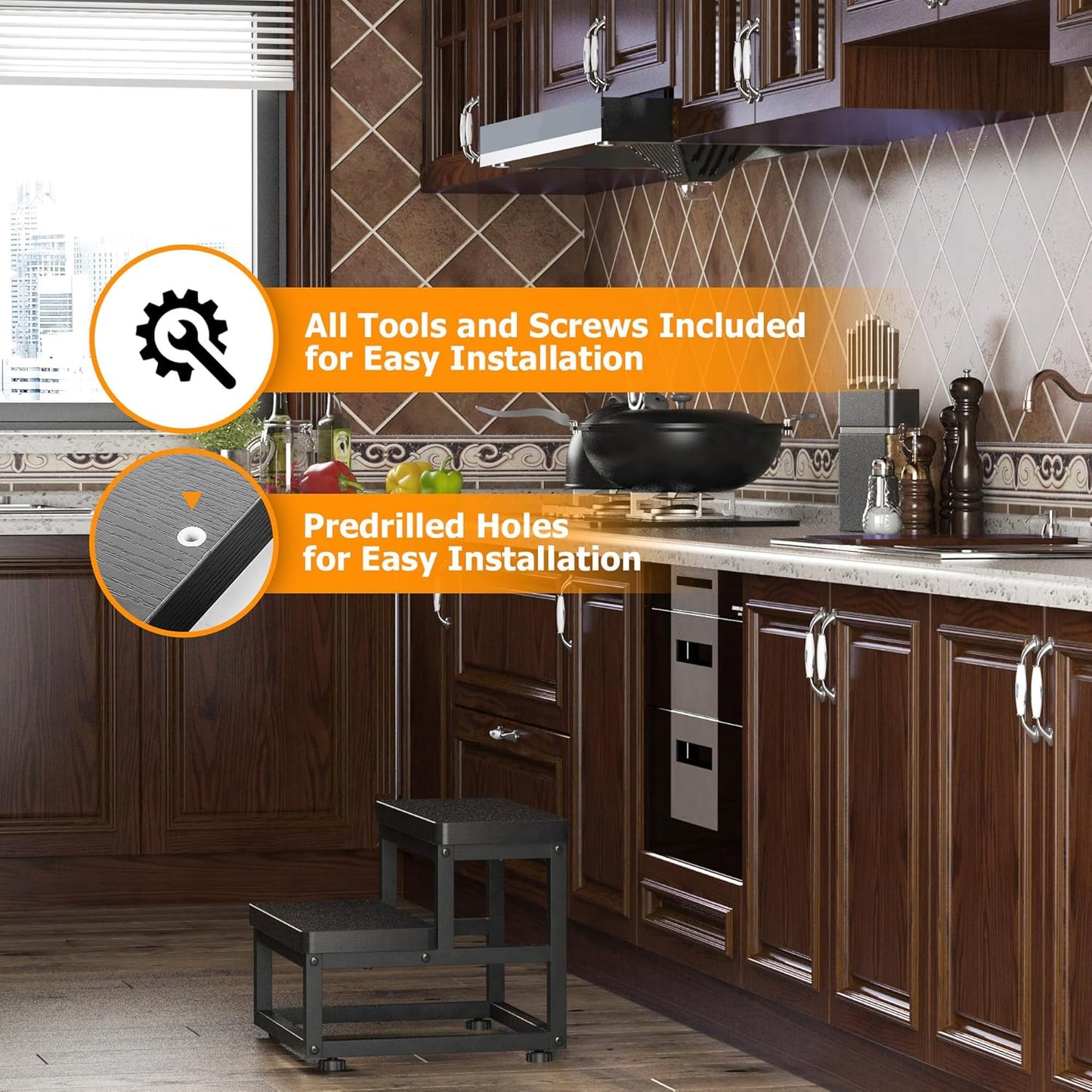 Step Stools for Adults Kids, Heavy Duty Stepping Stools Wooden Bed Step Stools for High Beds, Non-Slip 2 Bedside Foot Stool with 500 Lbs Capacity for Bedroom Kitchen Bathroom Outside, Easy Assembly