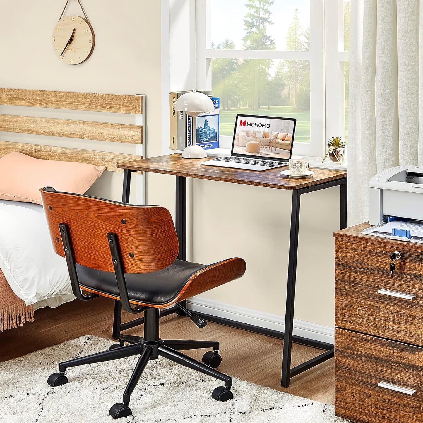 WOHOMO Folding Desk for Small Spaces, 31.5 Inch Foldable Computer Desks, Small Desk for Home Office, Study, Bedroom, Space Saving Writing Work Computer Table, Easy to Fold, Rustic Walnut